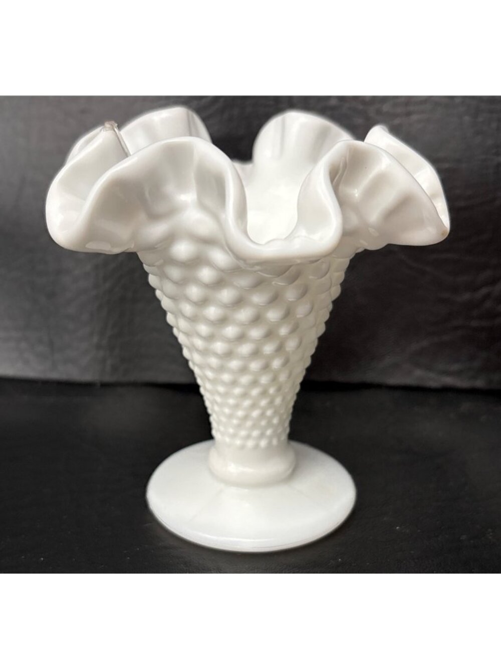 White Milk Glass Hobnail Ruffled Edge Mini Vase Vintage 4" Elegant Home Decor Sm
